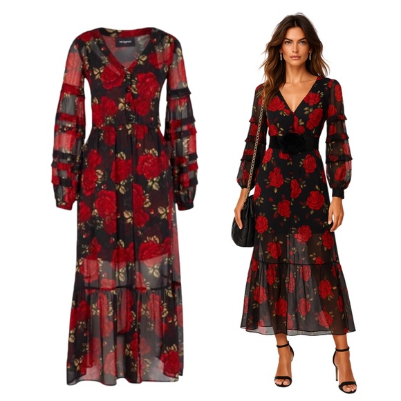 The Kooples Dresses & Skirts - $560 THE KOOPLES Roses Dress Black/Red Sz 1 - Small